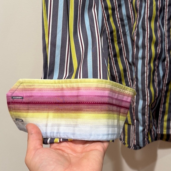 Robert Graham Mens Striped Flip Cuffs Button Up Shirt 2XL Embroidered Multicolor - Picture 5 of 13